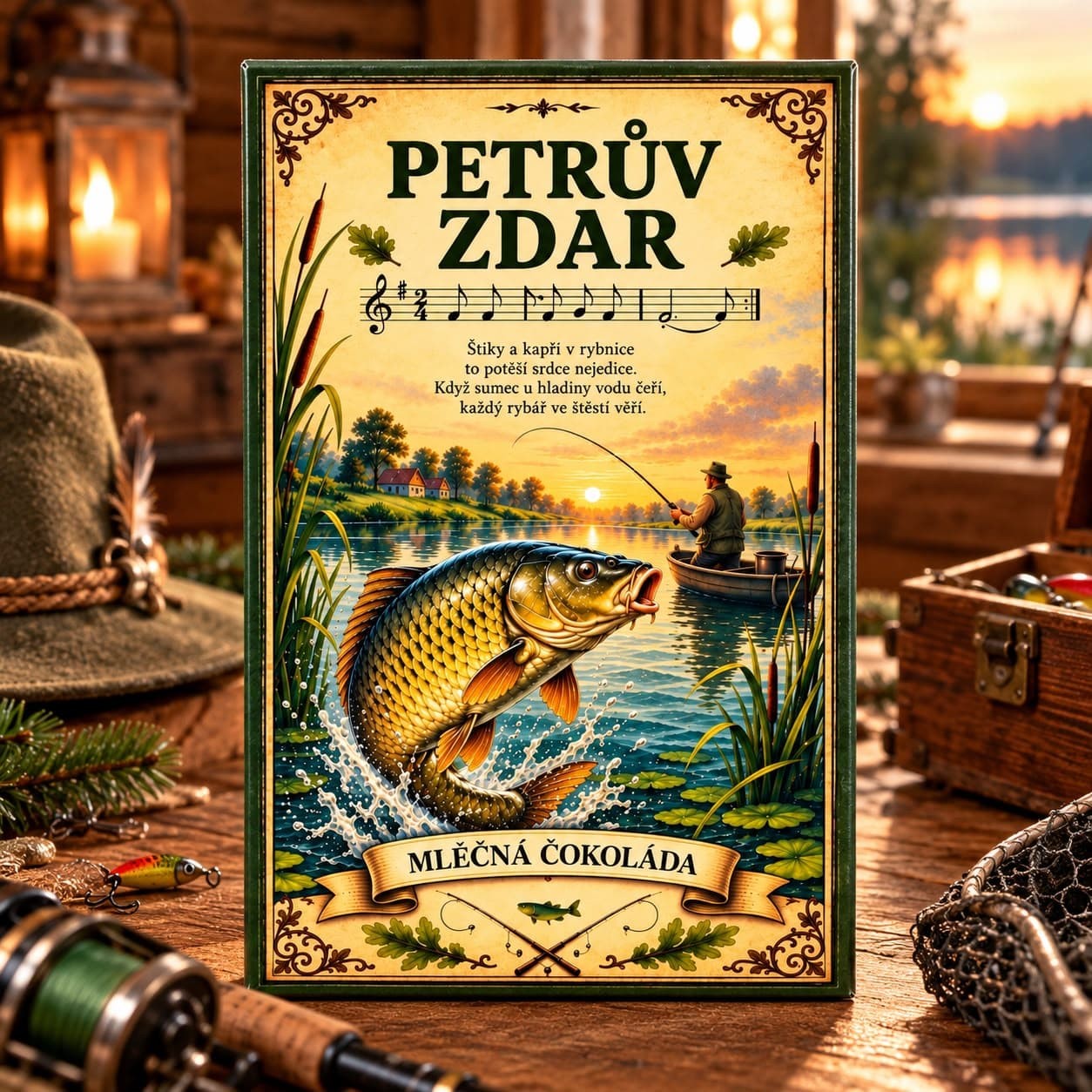 Dárková mléčná čokoláda 100 g 21×13,5 cm pro rybáře – Petrův zdar