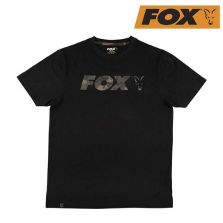 Tričko pro rybáře FOX BLACK/CAMO CHEST PRINT T-SHIRT