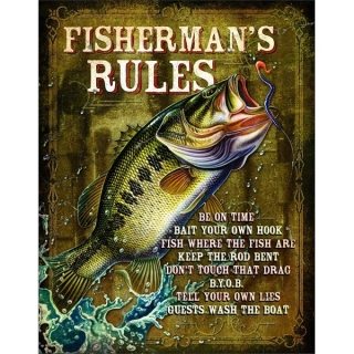 Plechová cedule pro rybáře - FISHERMANS RULES