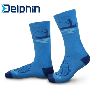 Ponožky pro rybáře Delphin FISHING modré s rybářem velikost 41-46