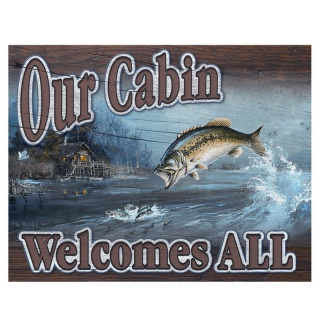 Plechová cedule pro rybáře - Rybaření (Our Cabin)