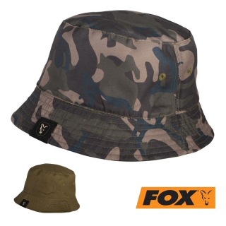 Oboustranný klobouk pro rybáře FOX - Fox Khaki /Camo Reversible Bucket Hat